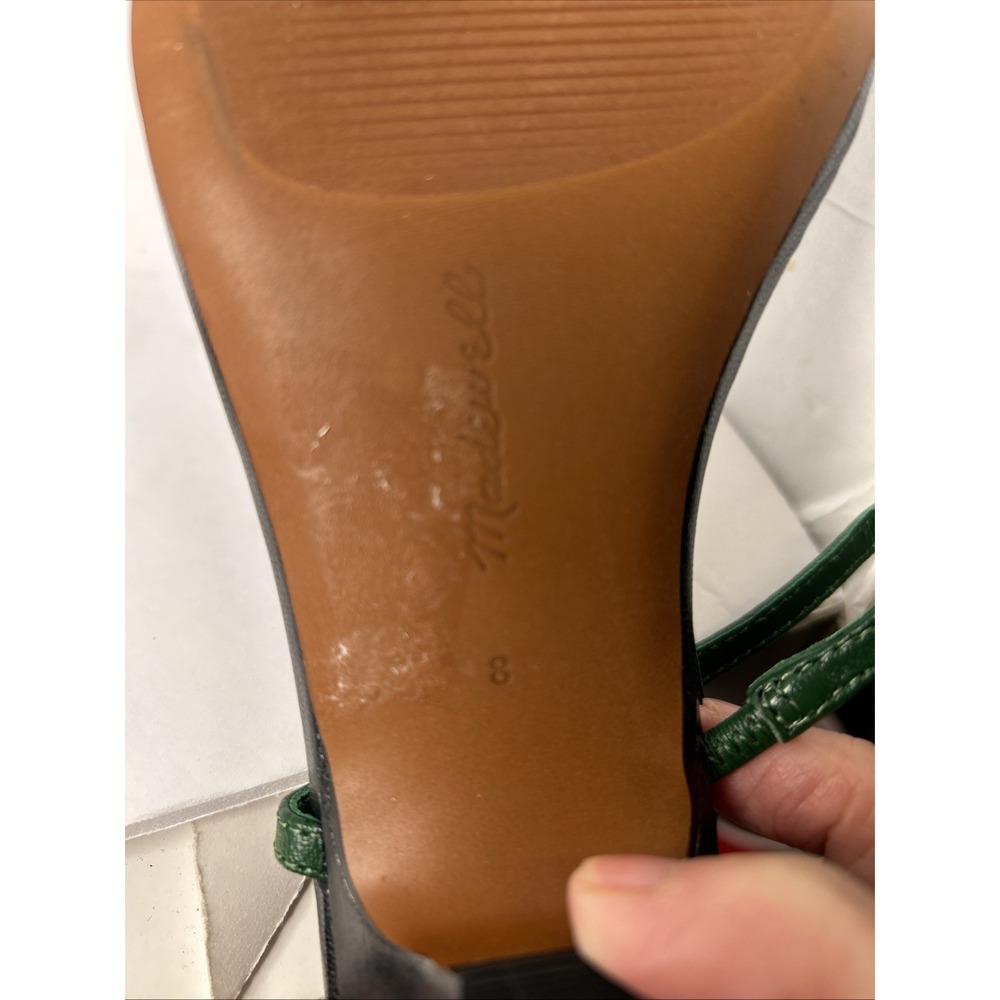 Madewell Maycie Isometric T Strap  SANDALS  Leather Green Sz 8 Strappy - Picture 8 of 9